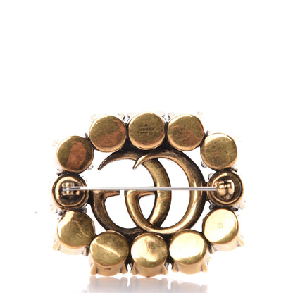 Gucci Metal Crystal Double G Brooch Aged Gold 3 of 6