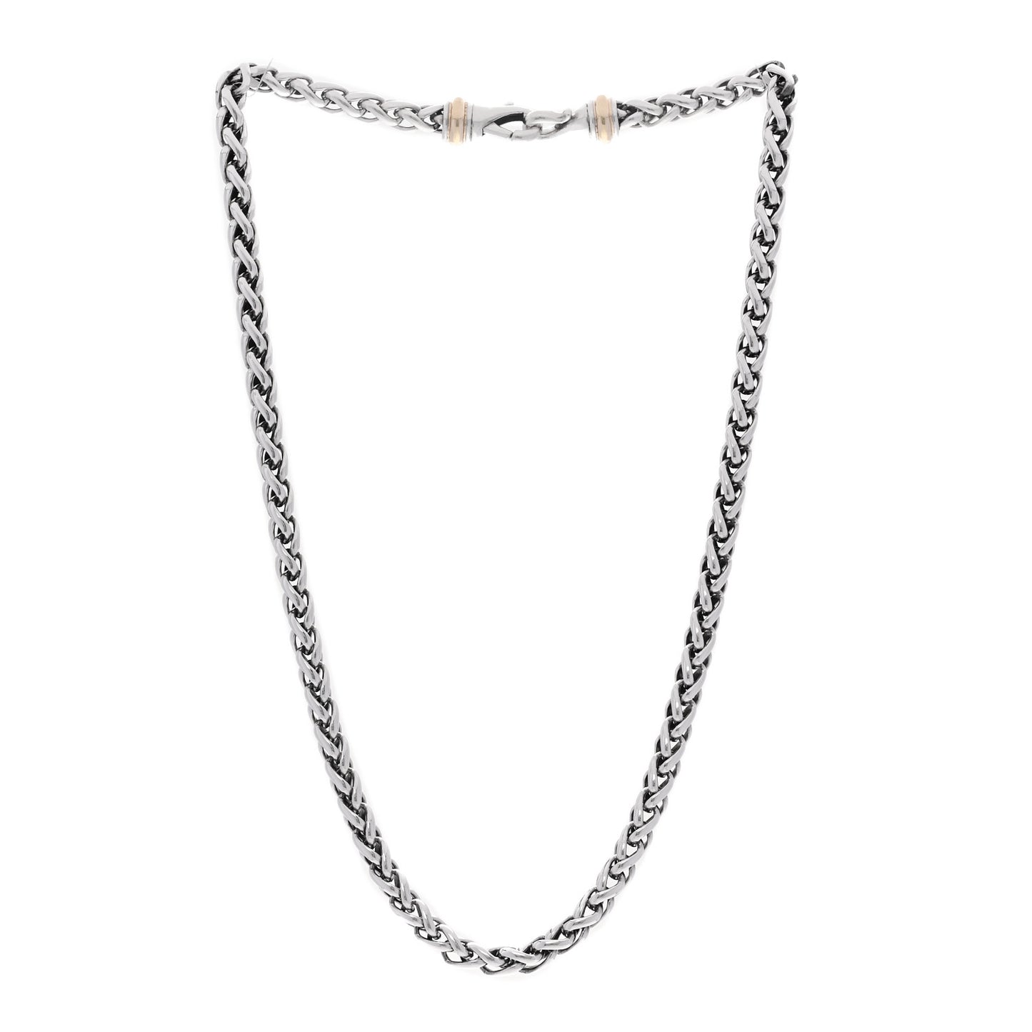 Sterling Silver 14K Yellow Gold 6mm Wheat Chain Necklace