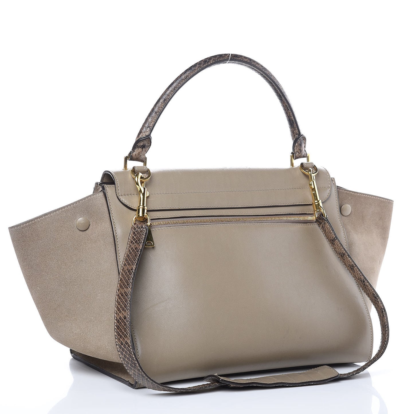 Calfskin Suede Whipsnake Medium Trapeze Taupe