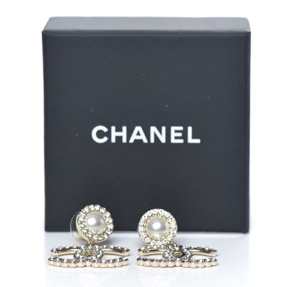Chanel Crystal Pearl Bow-tiful CC Drop Earrings Gold 5 of 5