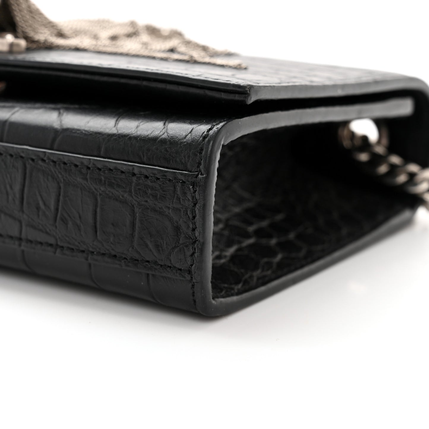 Calfskin Crocodile Embossed Small Classic Monogram Kate Tassel Satchel Black