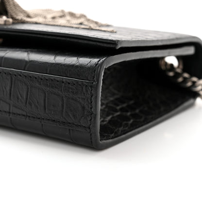 Saint Laurent Calfskin Crocodile Embossed Small Classic Monogram Kate Tassel Satchel Black 9 of 9