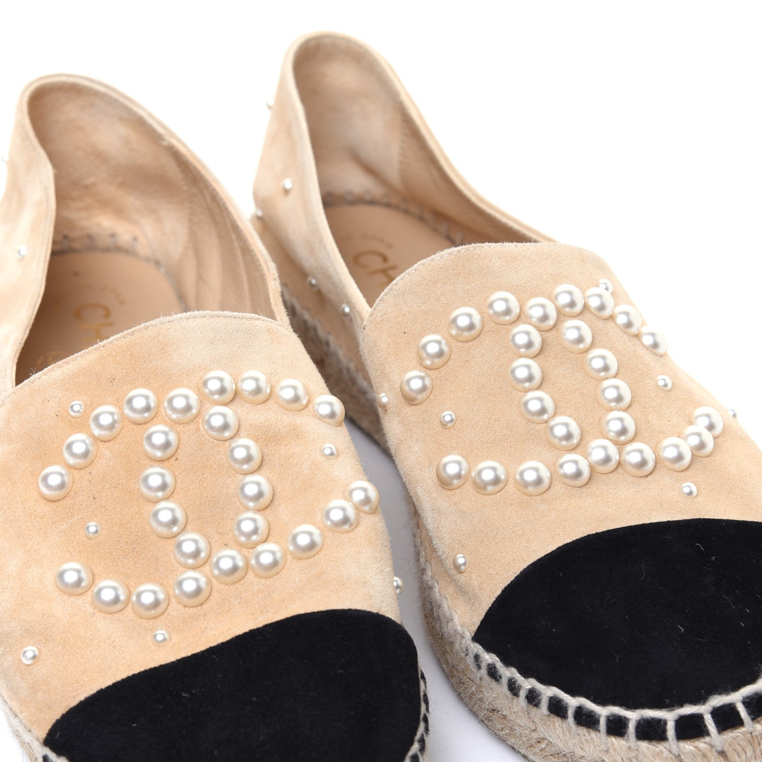 Chanel Suede Pearl CC Espadrilles 37 Beige Black 10 of 12