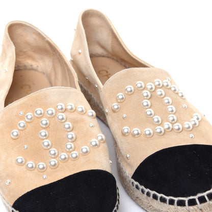 Chanel Suede Pearl CC Espadrilles 37 Beige Black 10 of 12