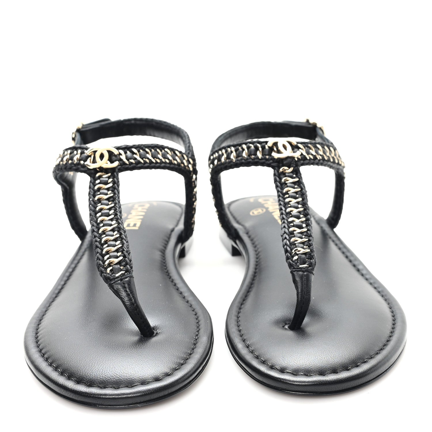 Chanel Lambskin Embroidered CC Thong Sandals 39.5 Black 3 of 10