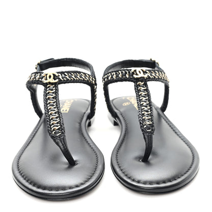 Chanel Lambskin Embroidered CC Thong Sandals 39.5 Black 3 of 10