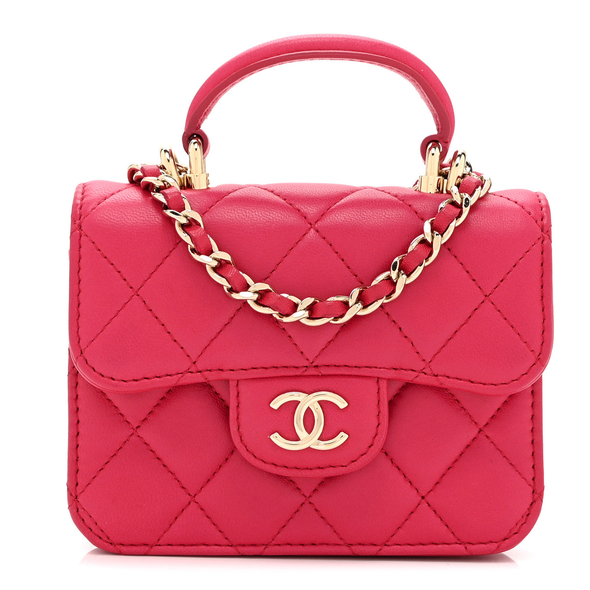 Chanel Lambskin Quilted Top Handle Flap Coin Purse With Chain Dark Pink 1 of 12