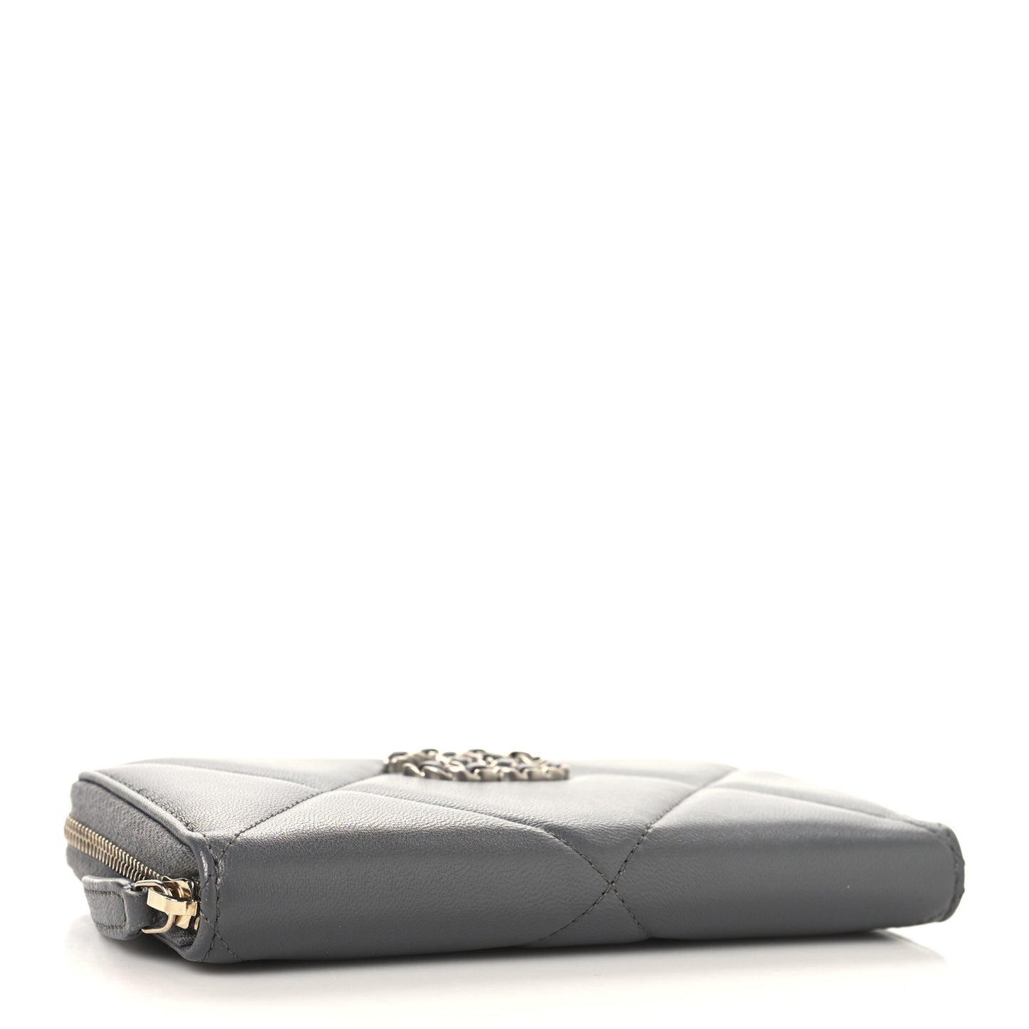 Lambskin Quilted Chanel 19 Long Zipped Around Wallet Grey