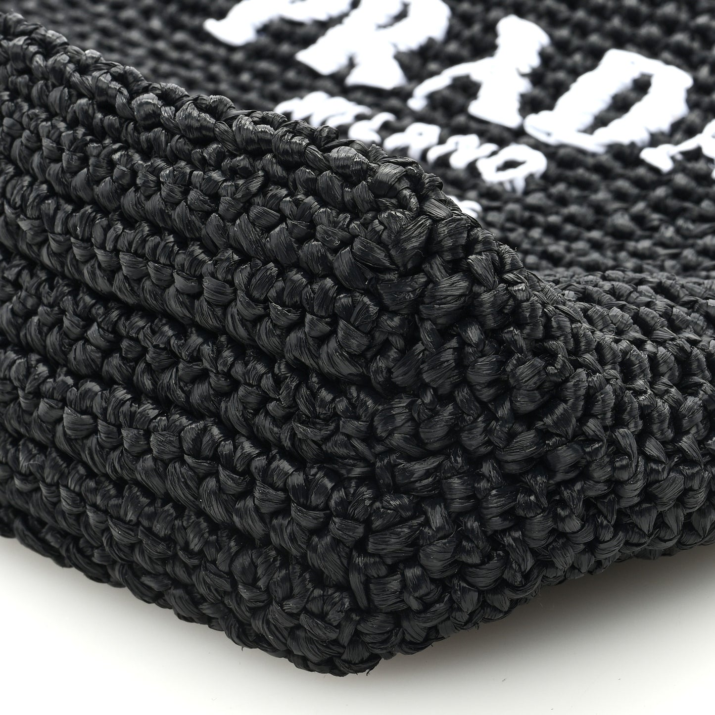 Yarn Raffia Effect Crochet Small Logo Tote Black
