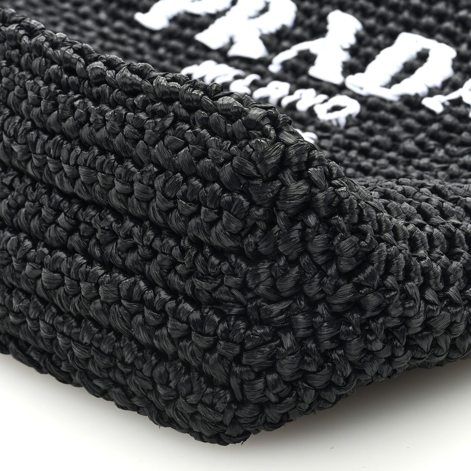 Prada Yarn Raffia Effect Crochet Small Logo Tote Black 8 of 8