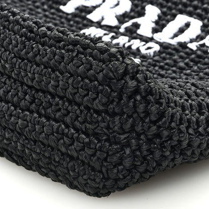 Prada Yarn Raffia Effect Crochet Small Logo Tote Black 8 of 8