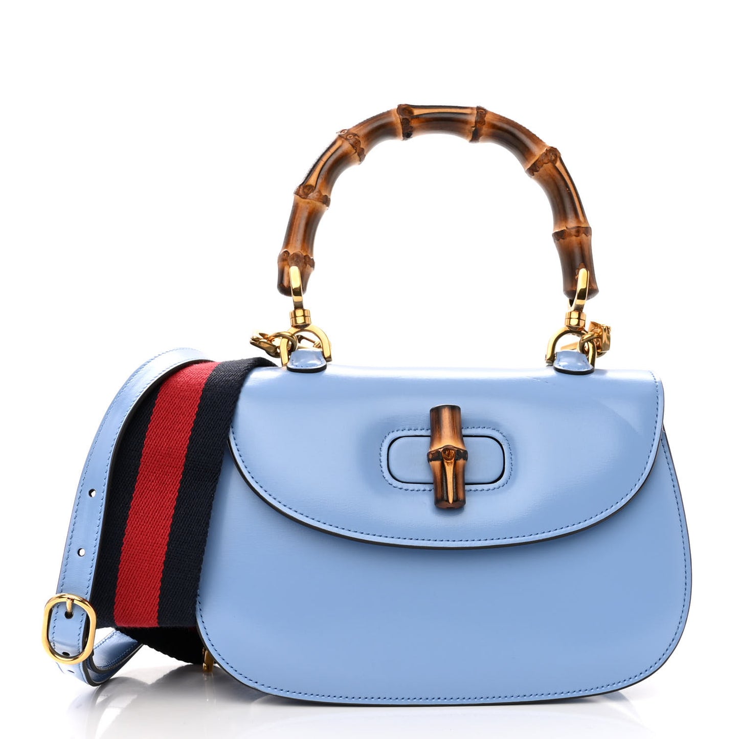 Boarded Dyana Lux Calfskin Web Small Bamboo 1947 Top Handle Bag Blue