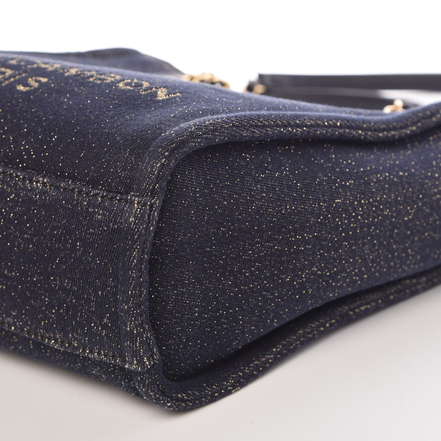 Lurex Canvas Mini Deauville Tote Navy Blue Gold