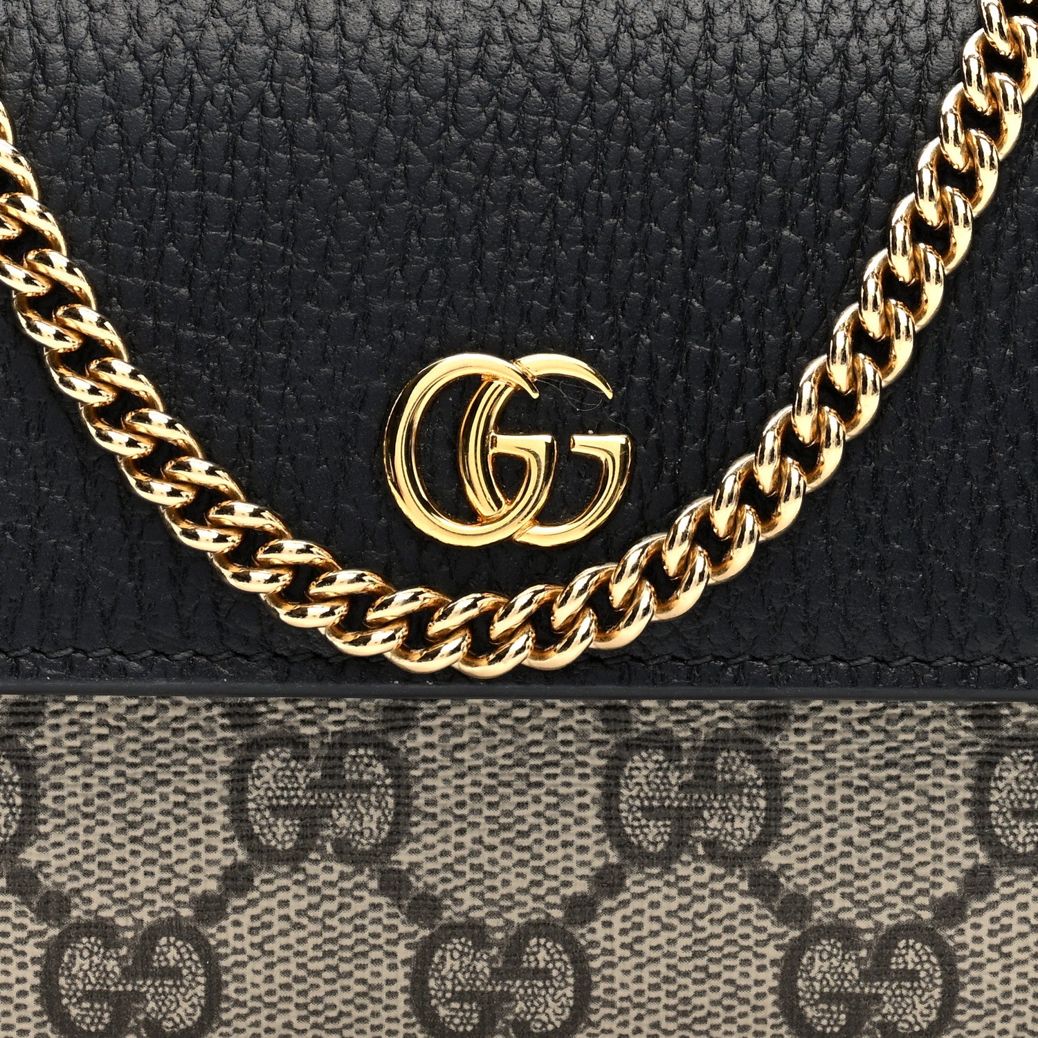 Gucci Dollar Calfskin GG Supreme Monogram Petite GG Marmont Wallet Chain Bag Black Beige Ebony 7 of 9