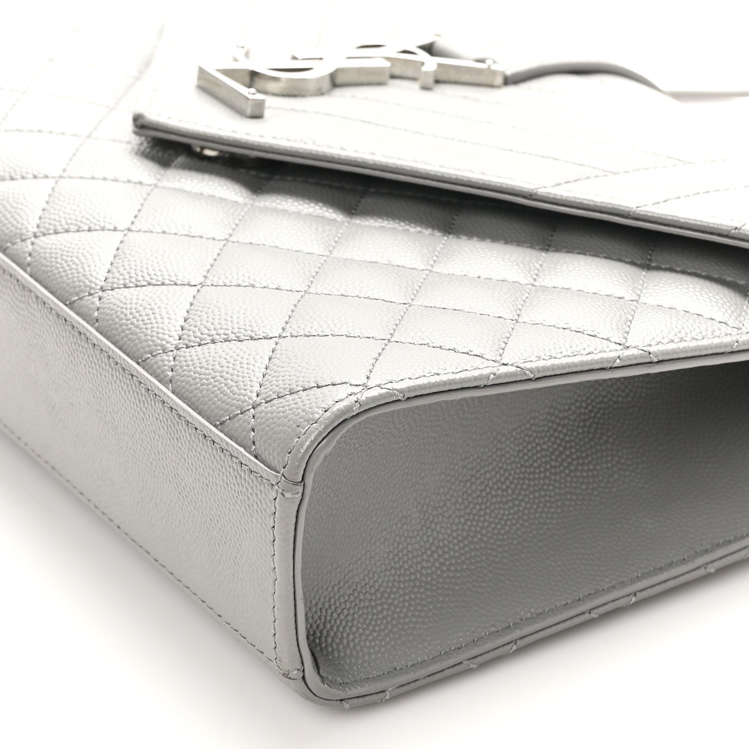 Saint Laurent Grain De Poudre Textured Mixed Matelasse Medium Triquilt Monogram Satchel  New Stone Grey 9 of 12
