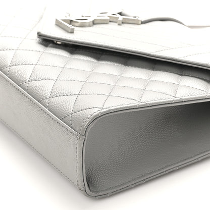 Saint Laurent Grain De Poudre Textured Mixed Matelasse Medium Triquilt Monogram Satchel  New Stone Grey 9 of 12