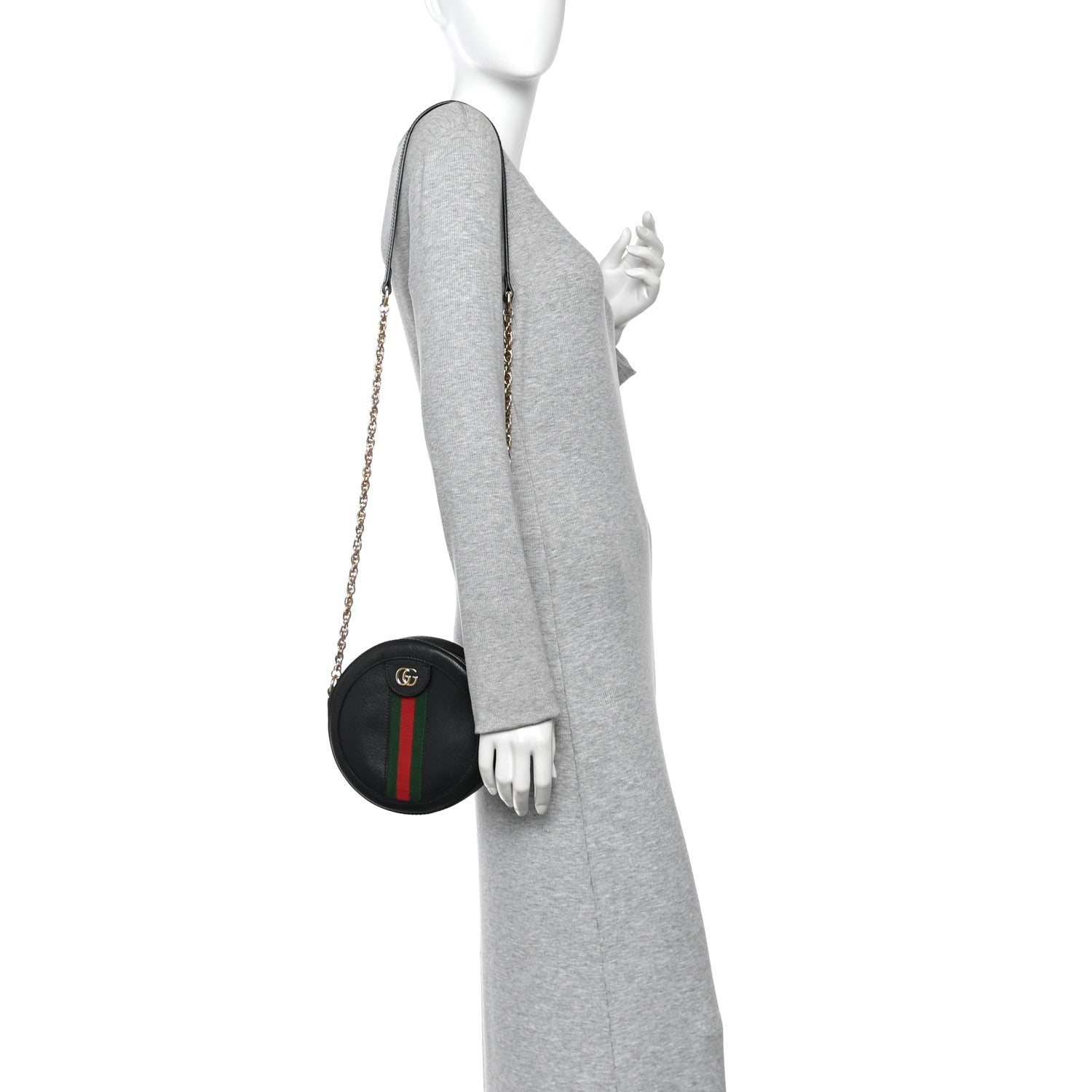 Gucci Grained Calfskin Web Mini Ophidia Round Shoulder Bag Black 2 of 11