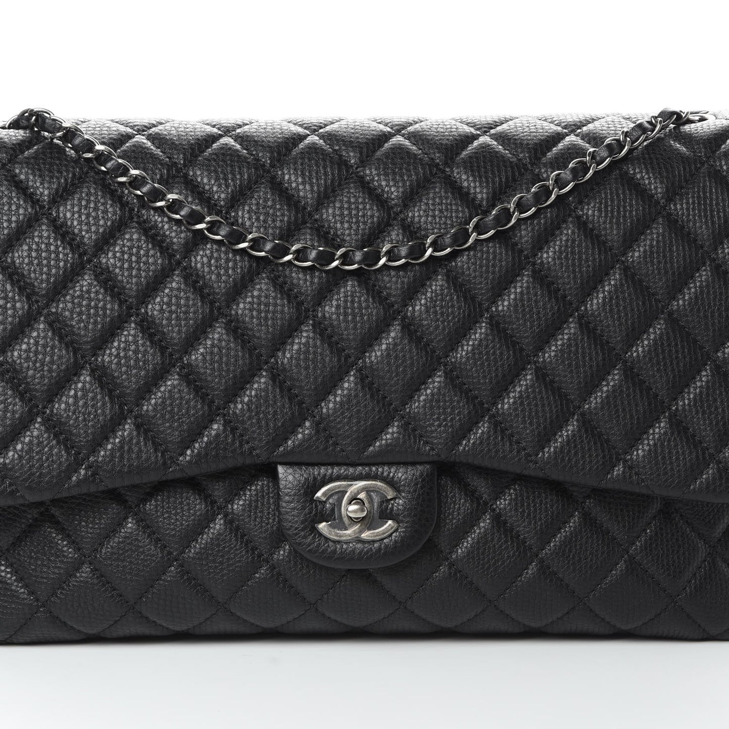 Grained Calfskin Quilted Small XXL Travel Flap Bag Black