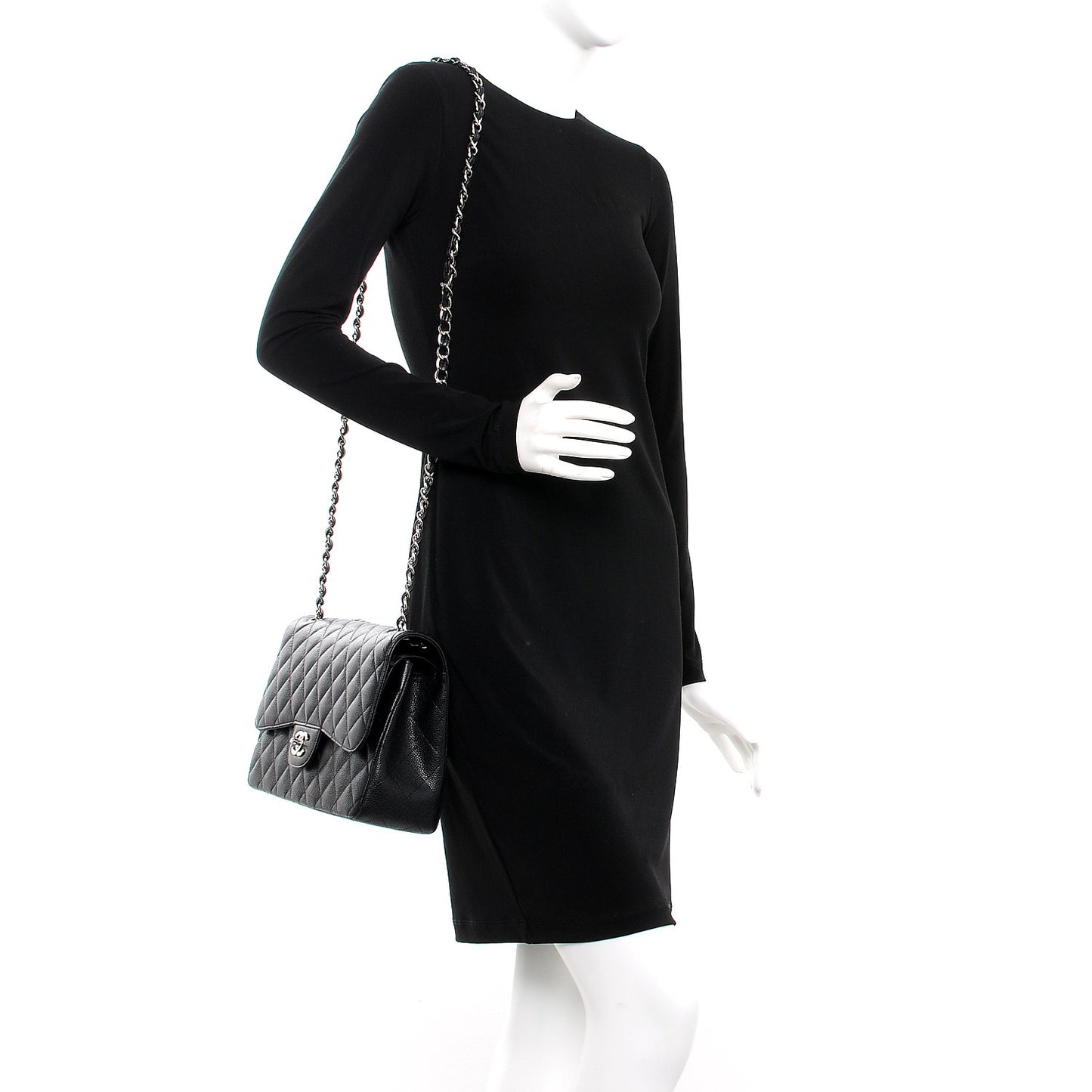 Caviar Quilted Jumbo Double Flap Black