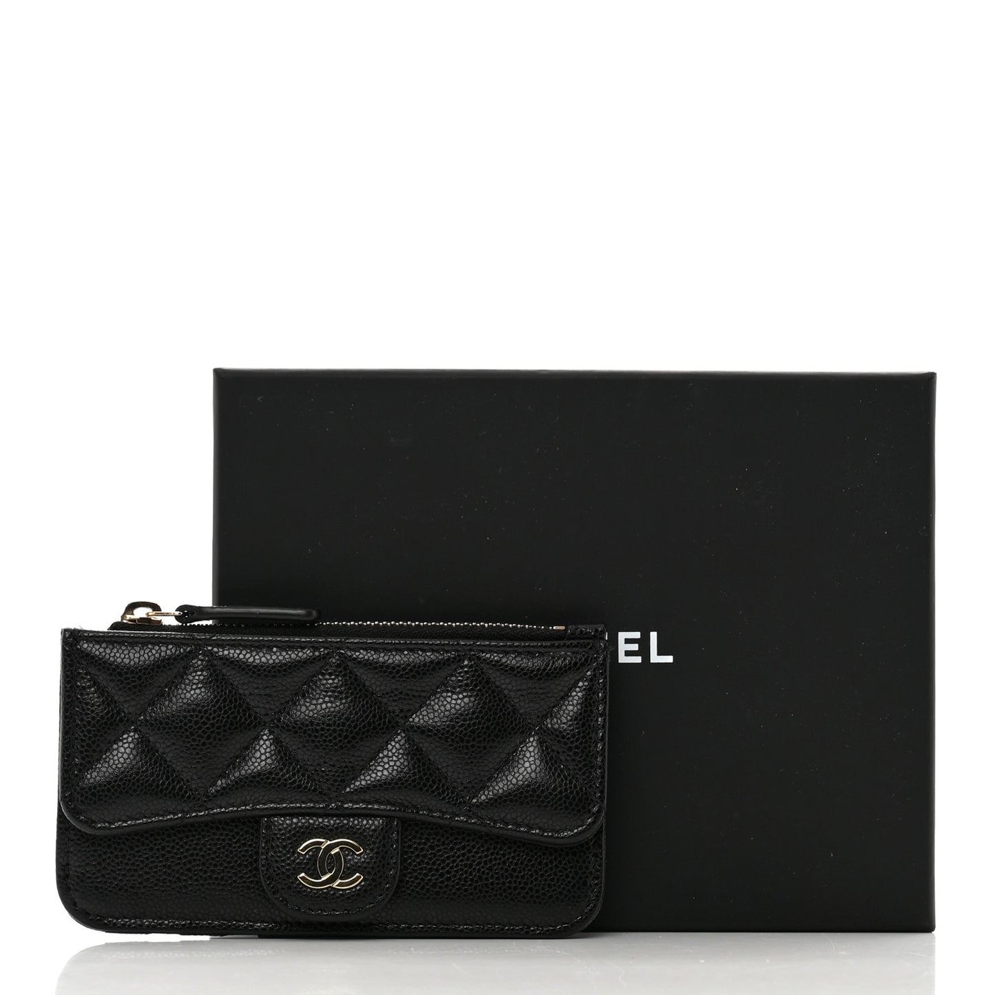 Caviar Quilted Flap Zip Card Holder Black