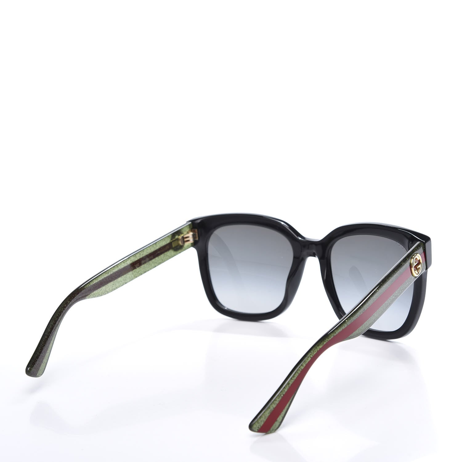 Gucci Acetate Square Frame Web Glitter Sunglasses GG0034S Black Green 4 of 9