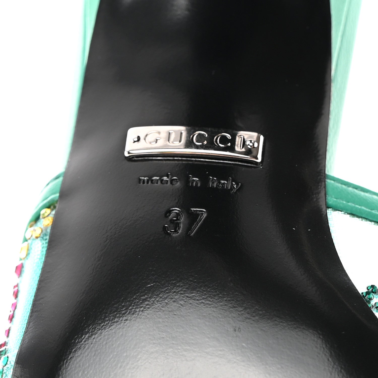 Gucci Tela Retino Nappa Crystal GG Monogram Square G 95mm Slide Sandals 37 Turquoise 6 of 8
