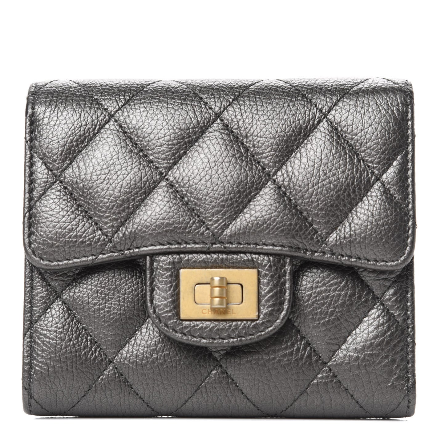 Metallic Calfskin Quilted Reissue Compact Wallet Grey