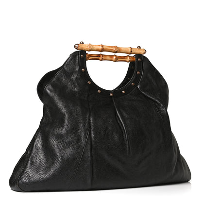 Gucci Calfskin Studded Large Bamboo Handle Tote Black 3 of 12