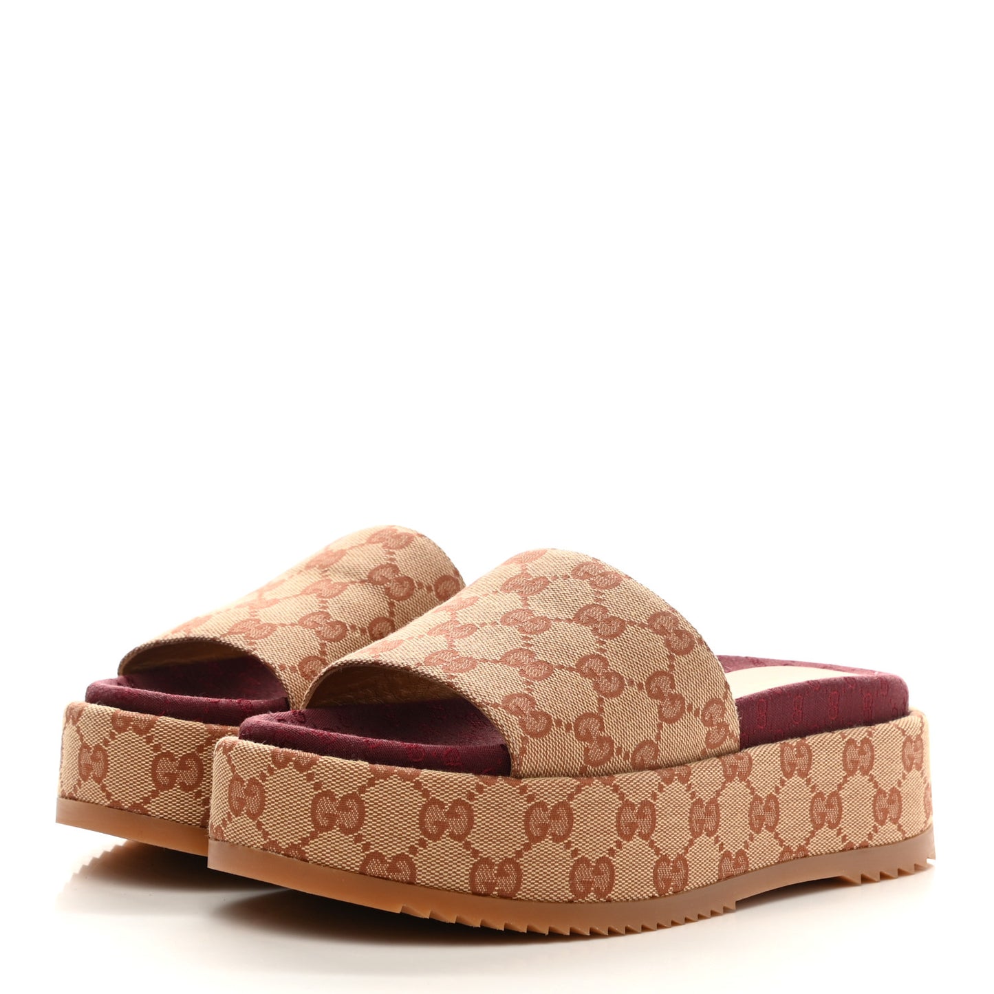 Canvas GG Monogram Angelina Platform Slide Sandals 37 Beige Ruggine