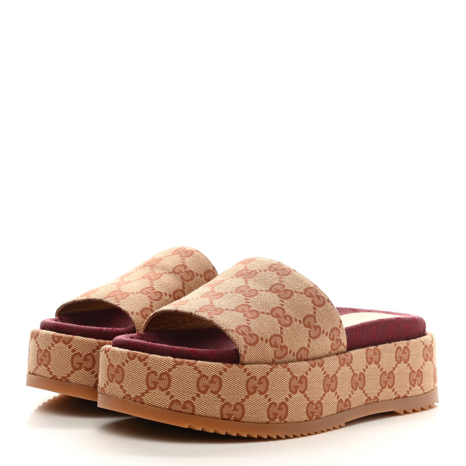 Gucci Canvas GG Monogram Angelina Platform Slide Sandals 37 Beige Ruggine 3 of 8