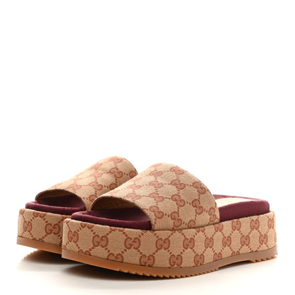 Gucci Canvas GG Monogram Angelina Platform Slide Sandals 37 Beige Ruggine 3 of 8