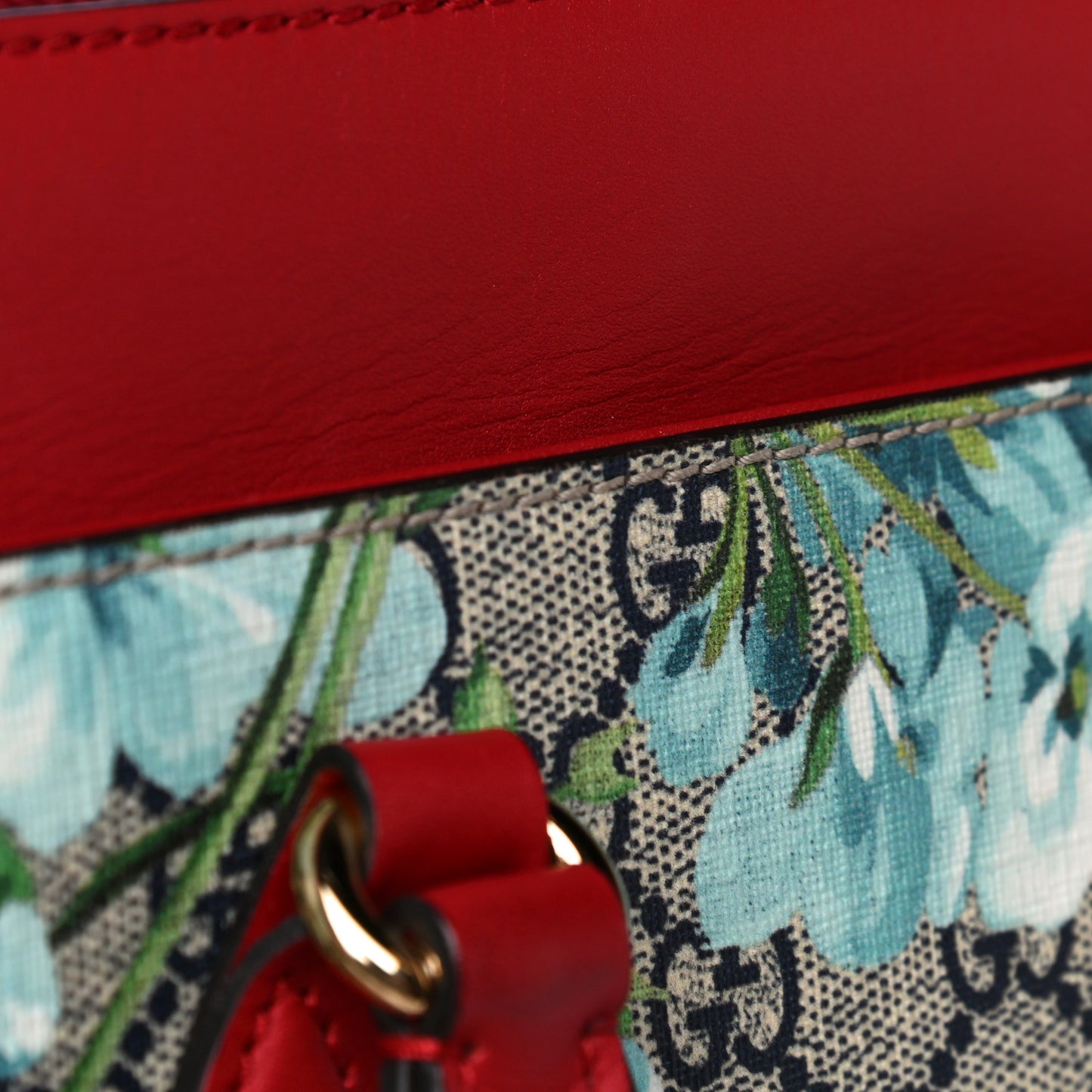 GG Supreme Monogram Blooms Medium Zip Top Tote Beige Blue Navy Hibiscus Red