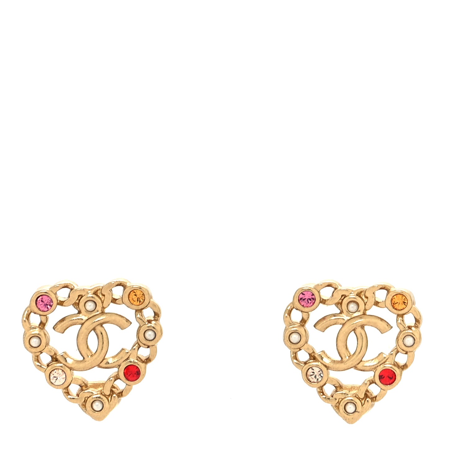 Pearl Crystal CC Heart Earrings Gold Multicolor