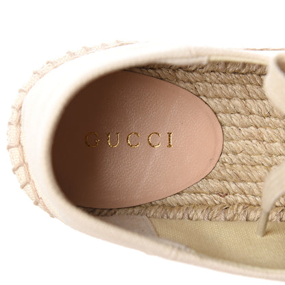 Gucci Canvas Logo Lace-Up Platform Espadrilles 37 Greggio Grege 7 of 9