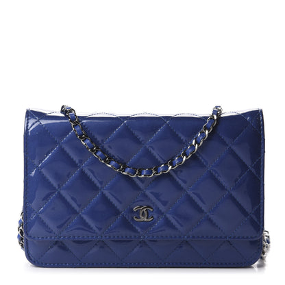 Chanel Patent Quilted Wallet On Chain WOC Blue 1 of 12