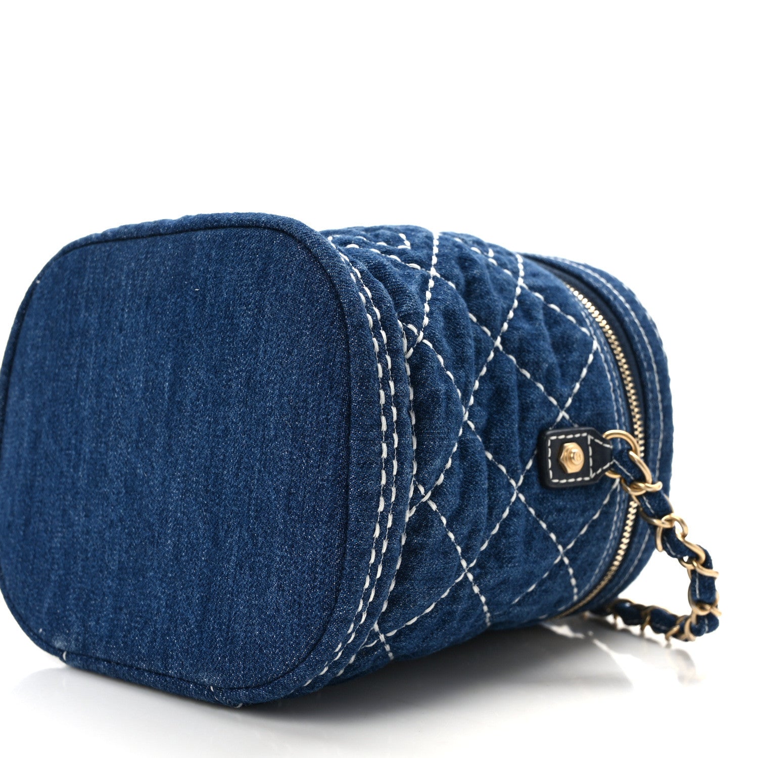 Chanel Denim Quilted Denim Trip Vanity Cosmetic Case Blue 9 of 14