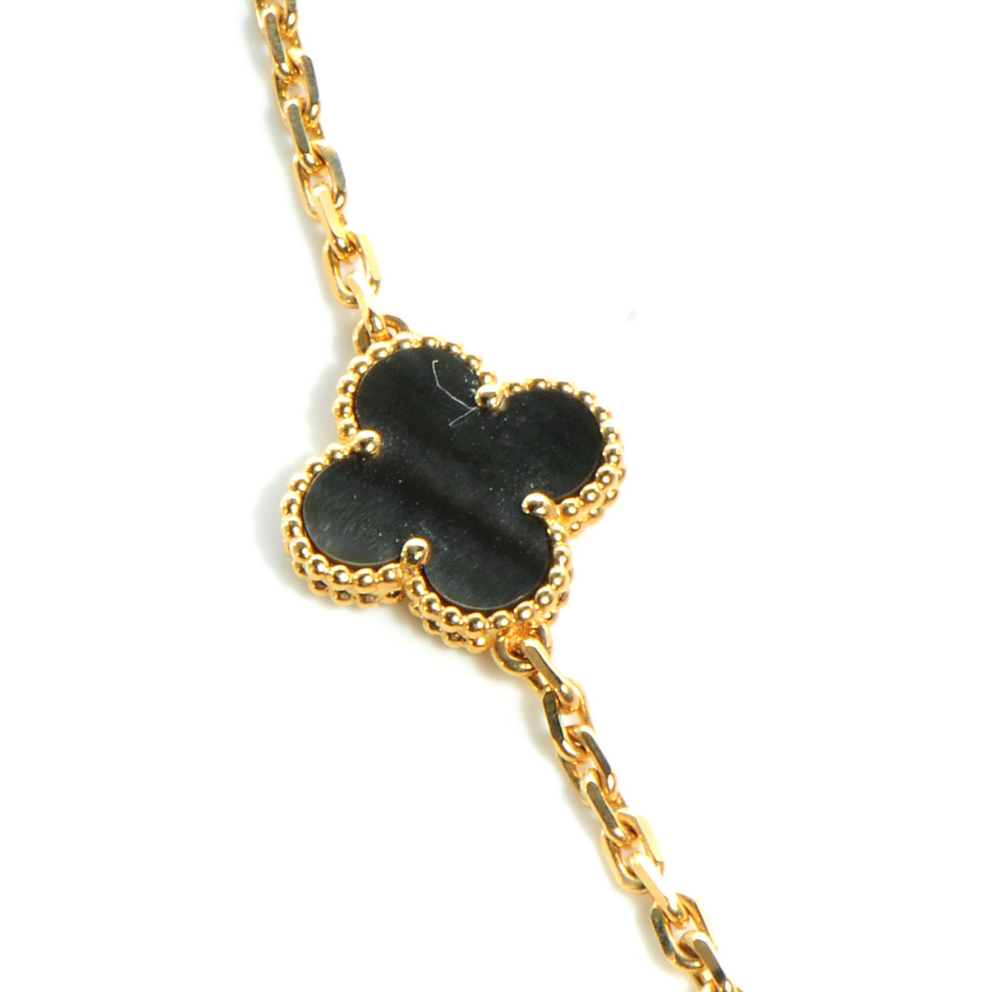 18K Yellow Gold Mother of Pearl Onyx 6 Motifs Magic Alhambra Necklace