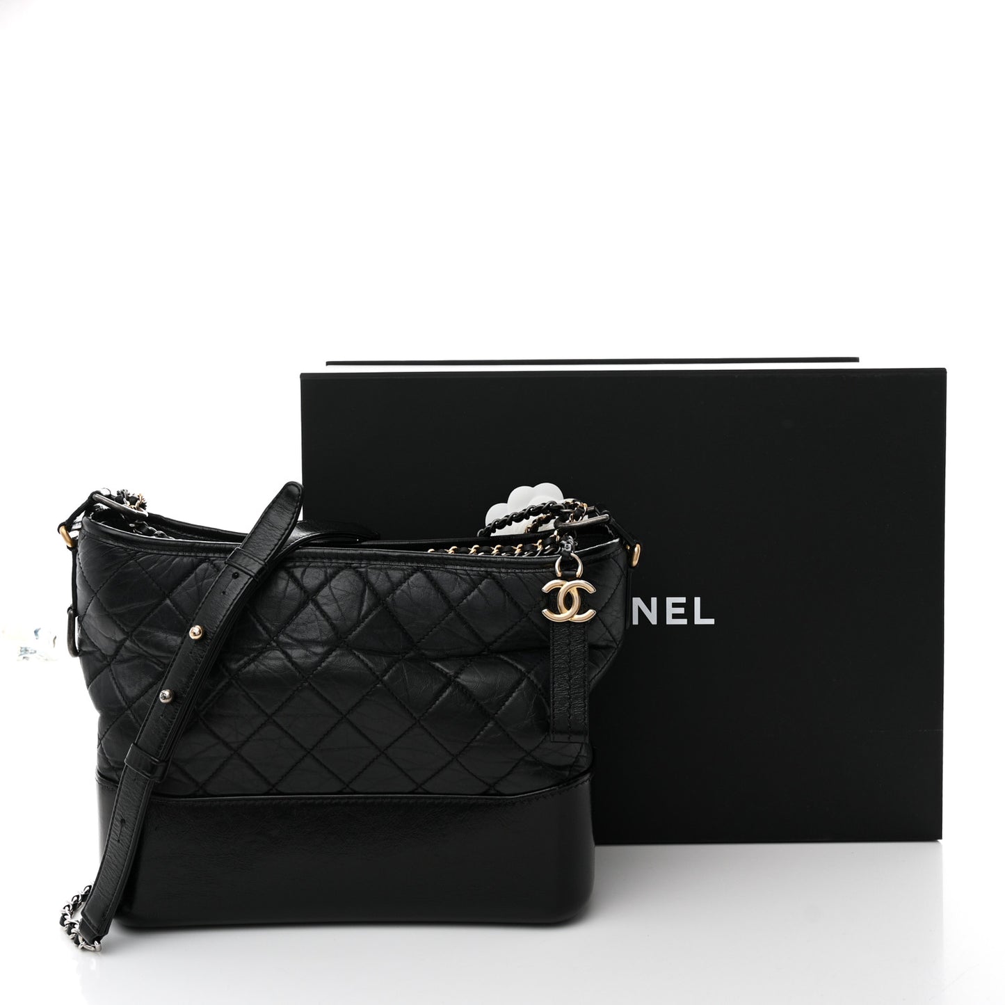 Aged Calfskin Quilted Medium Gabrielle Hobo Black