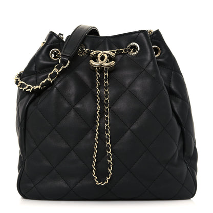 Chanel Lambskin Quilted Chain Drawstring Bag Black 1 of 12