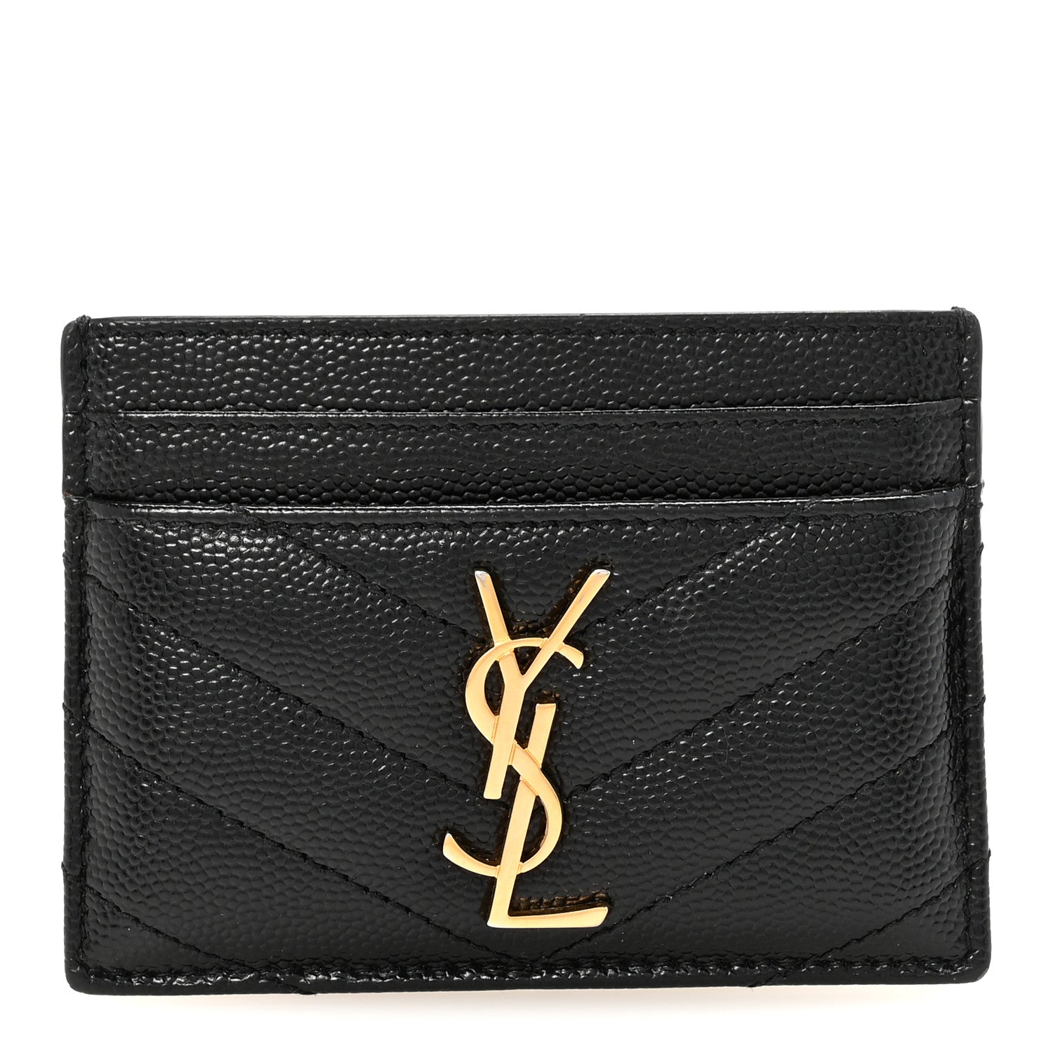 Saint Laurent Grain De Poudre Matelasse Chevron Monogram Credit Card Case Black 1 of 7