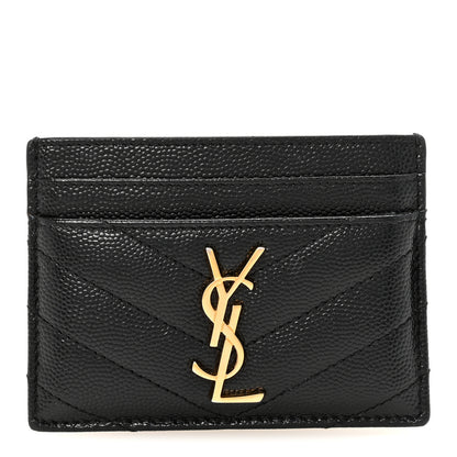 Saint Laurent Grain De Poudre Matelasse Chevron Monogram Credit Card Case Black 1 of 7