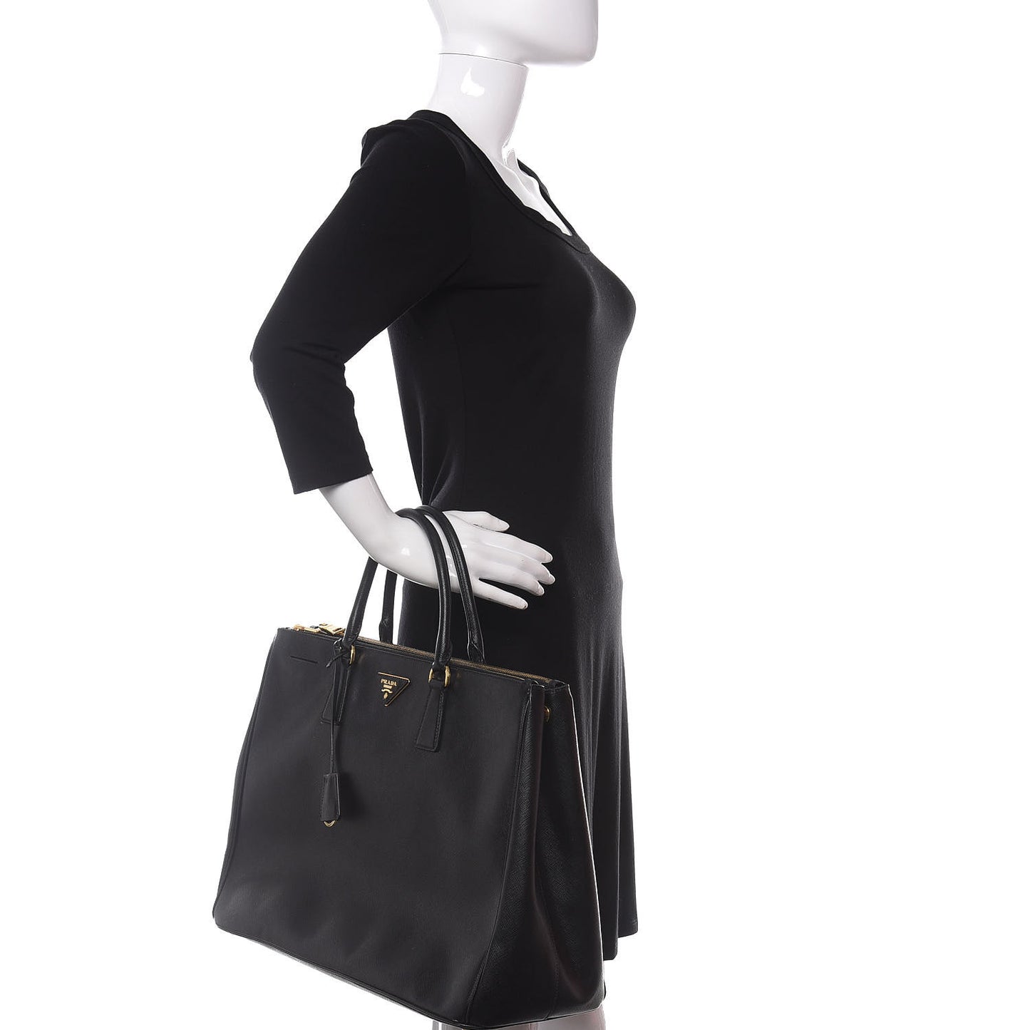 Saffiano Lux Extra Large Galleria Double Zip Tote Black