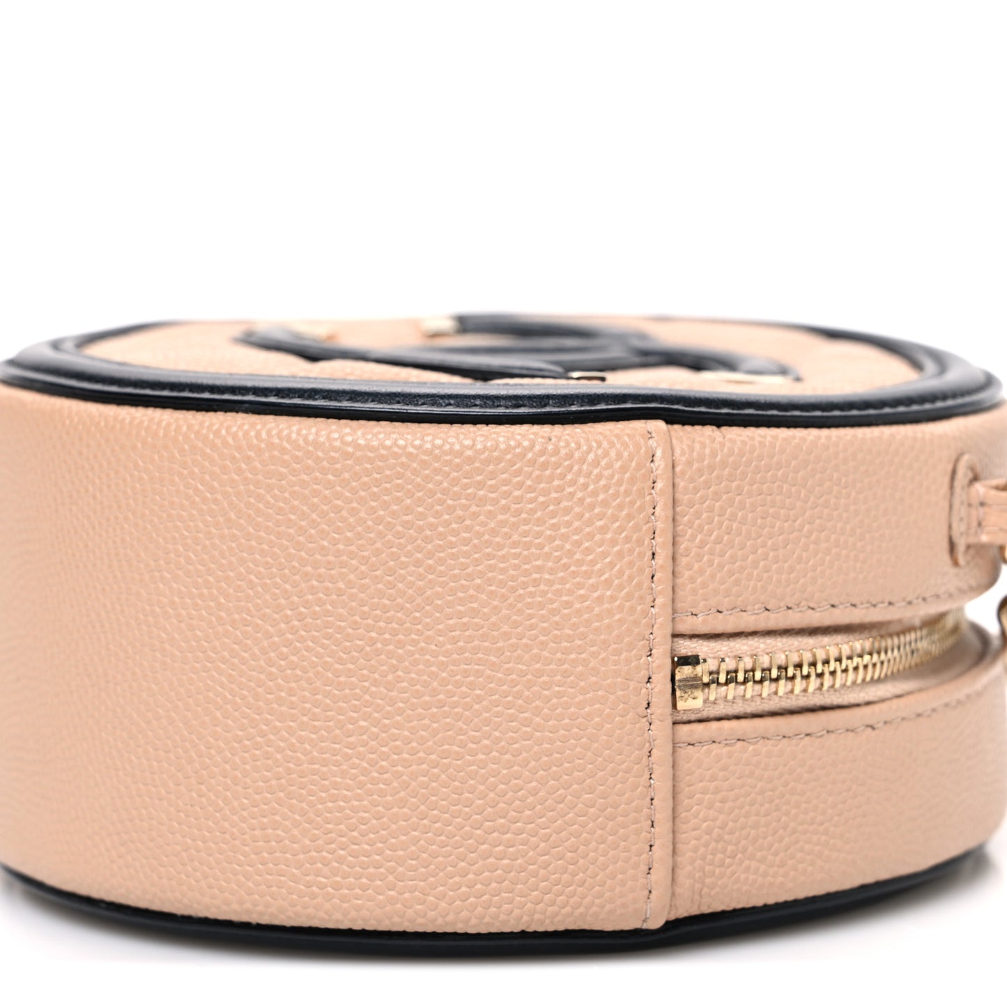 Caviar Quilted Round Filigree Crossbody Beige Black