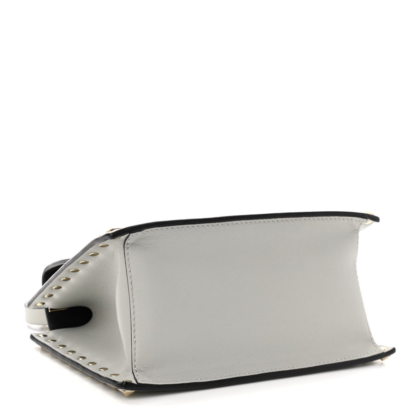 Calfskin Rockstud Overlay Flap Top Handle Bag Light Grey