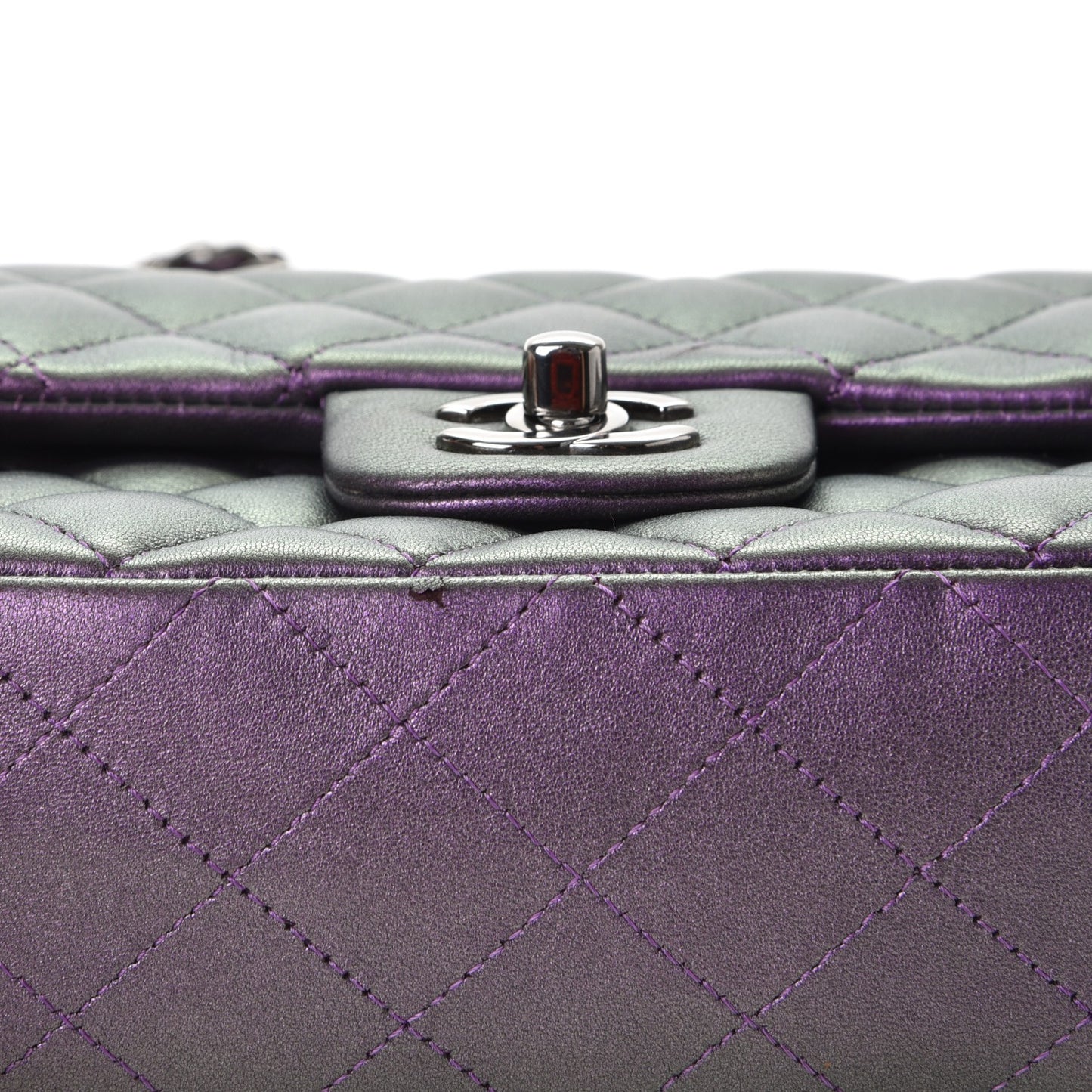 Metallic Lambskin Quilted Mini Rectangular Flap Purple