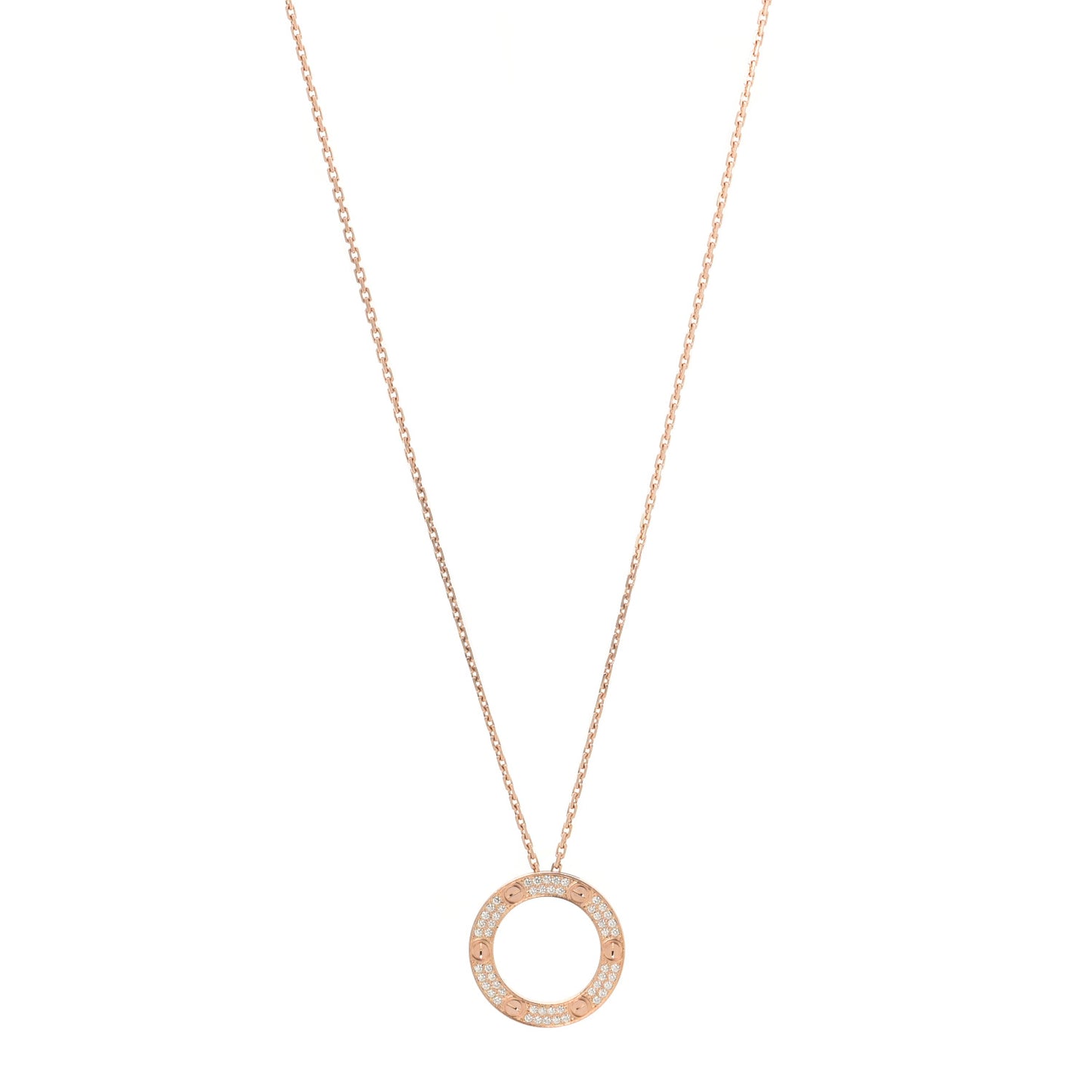 18K Pink Gold Diamond LOVE Paved Necklace