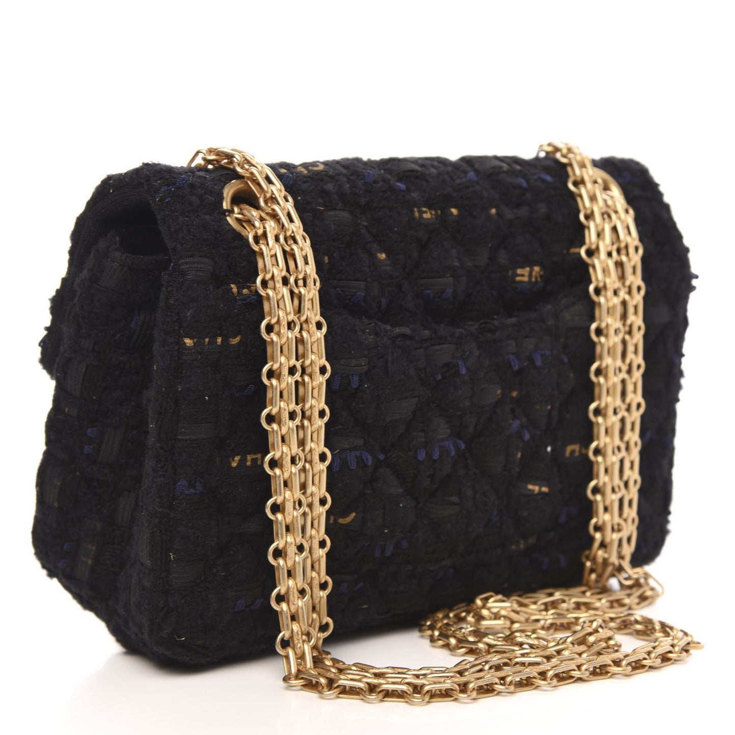 Tweed Quilted Mini 2.55 Reissue Flap Black Gold Navy