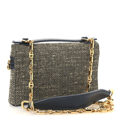 Loro Piana Virgin Wool Blend Herringbone Calfskin Extra Pocket Mini Pouch Green Sand Blue Green Sun Gold 3 of 11