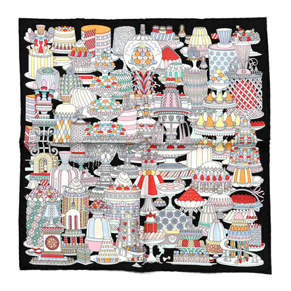 Hermes Silk La Patisserie Francaise Scarf 45 Black Menthol Multicolor 1 of 5