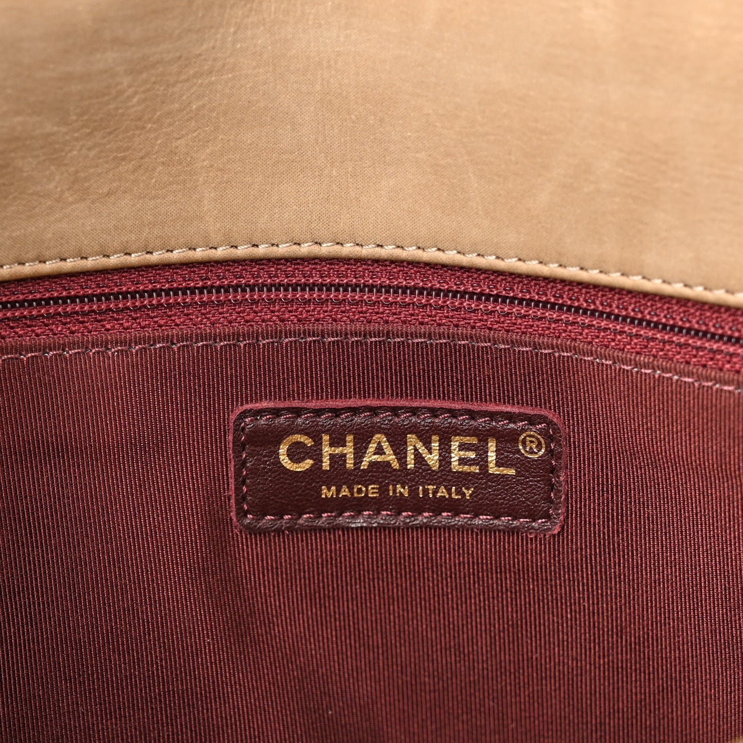 Iridescent Calfskin Jumbo Happy Stitch Flap Beige